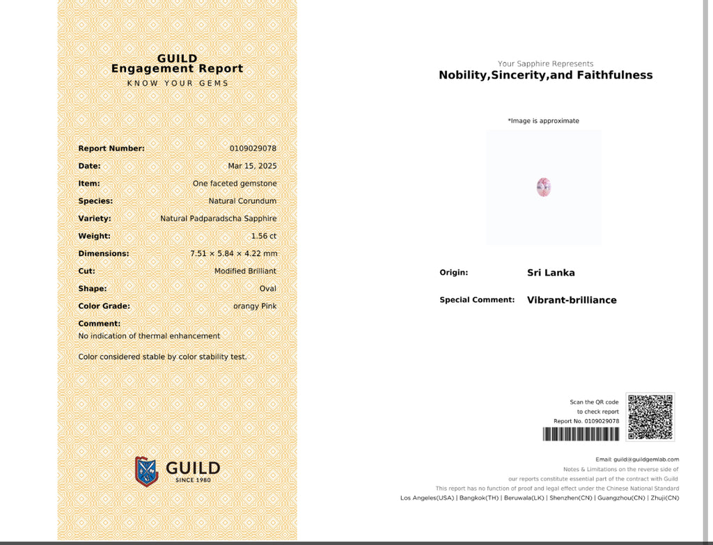 Natural Padparadscha Sapphire | 1.56 ct | Certificate provided | Oval Shape