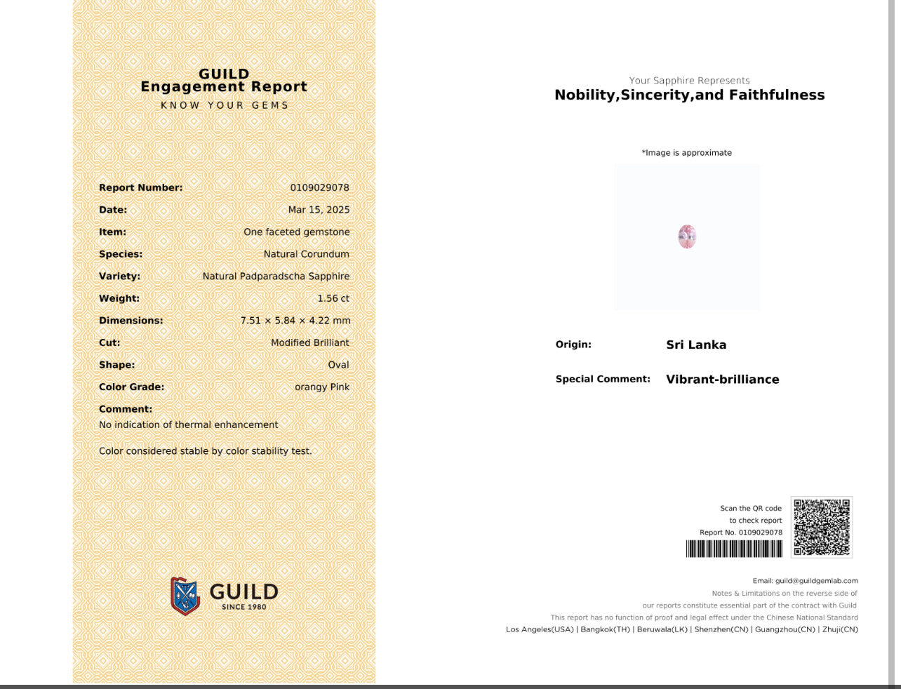 Natural Padparadscha Sapphire | 1.56 ct | Certificate provided | Oval Shape