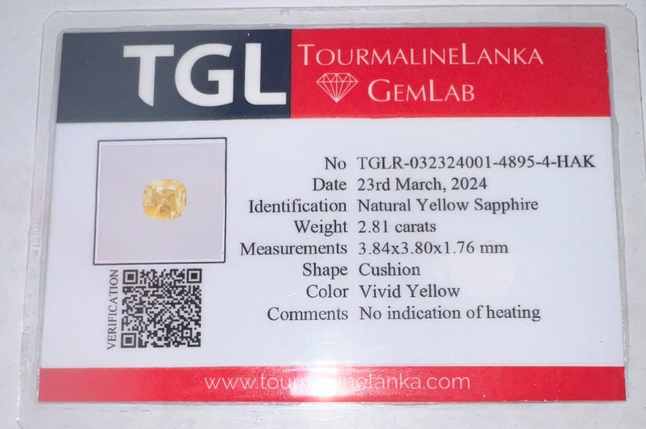 AAA+ Natural Yellow Sapphire | 2.81 | Unheated | loupe Clean Gemstone | Origin: Sri Lanka | Certified