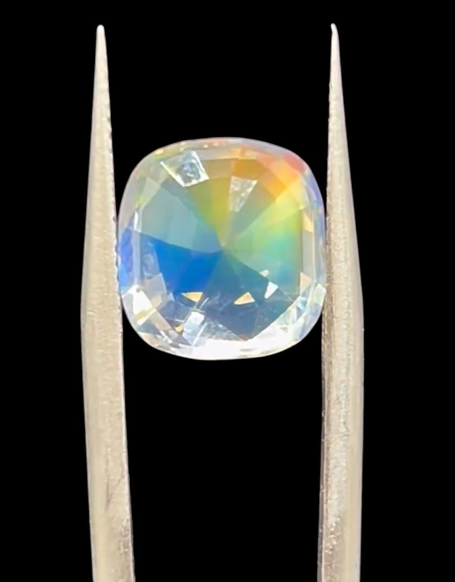 Natural Rainbow Moonstone | 4.06 ct | Cushion Brilliant Mixed | Colourless | GIA Alumni Lab Card Provided