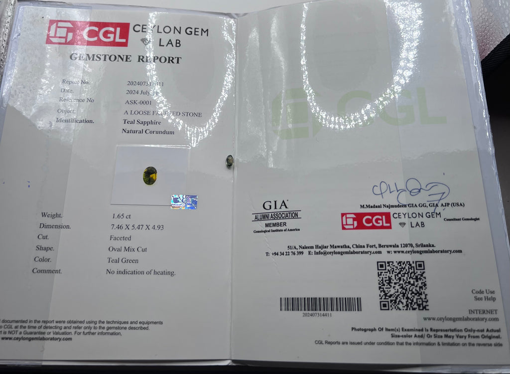 Natural Teal Sapphire | 1.65ct | Oval Mixed Cut | GIA Alumni Certificate Provided