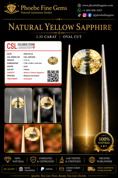 Natural Yellow Sapphire 1.31 CT – Unheated Oval Cut | Certified Loose Gemstone