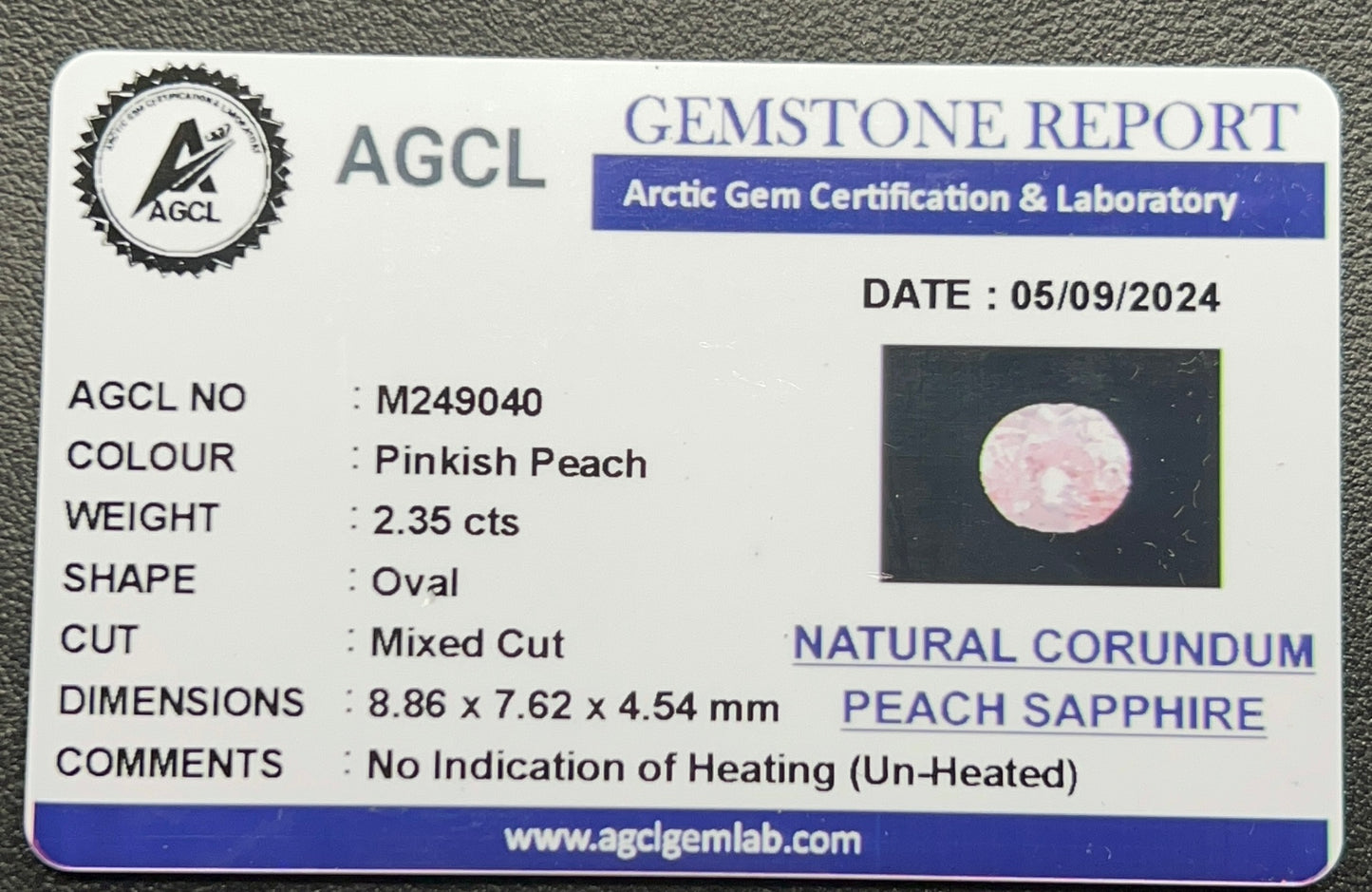 Natural Peach Sapphire | 2.35 ct | Oval Mixed Cut | Certified from AGCL Sri Lanka