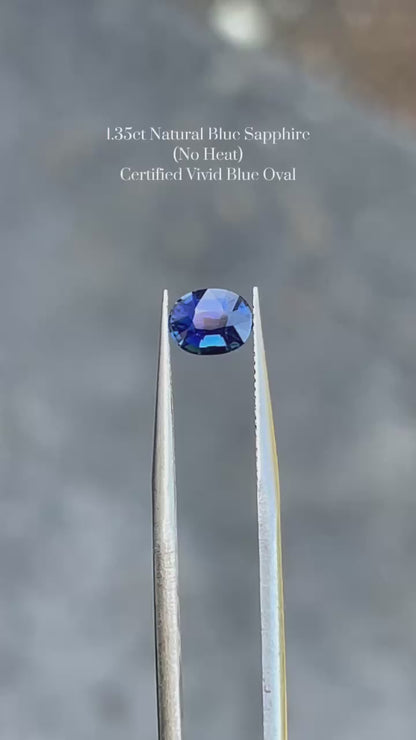 1.35ct Natural Blue Sapphire (No Heat) – Vivid Blue Oval Cut | Certified Gemstone